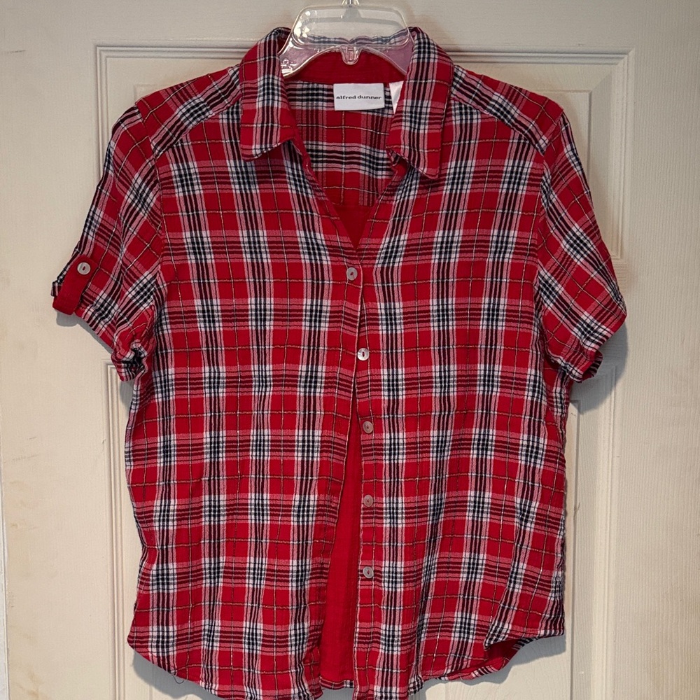 Alfred Dunner Red Plaid Button Down Shirt
